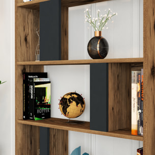 Bibliothèque 5 étagères effet bois noyer et gris anthracite SIERRA