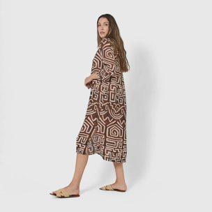 Vestido midi bambula detalles plisados agara marrón