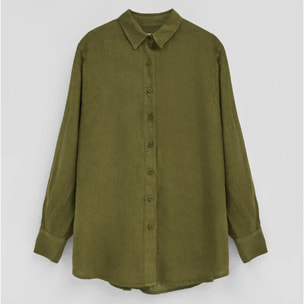 Camisa verde musgo de lino con corte relajado y bordado Polo Club