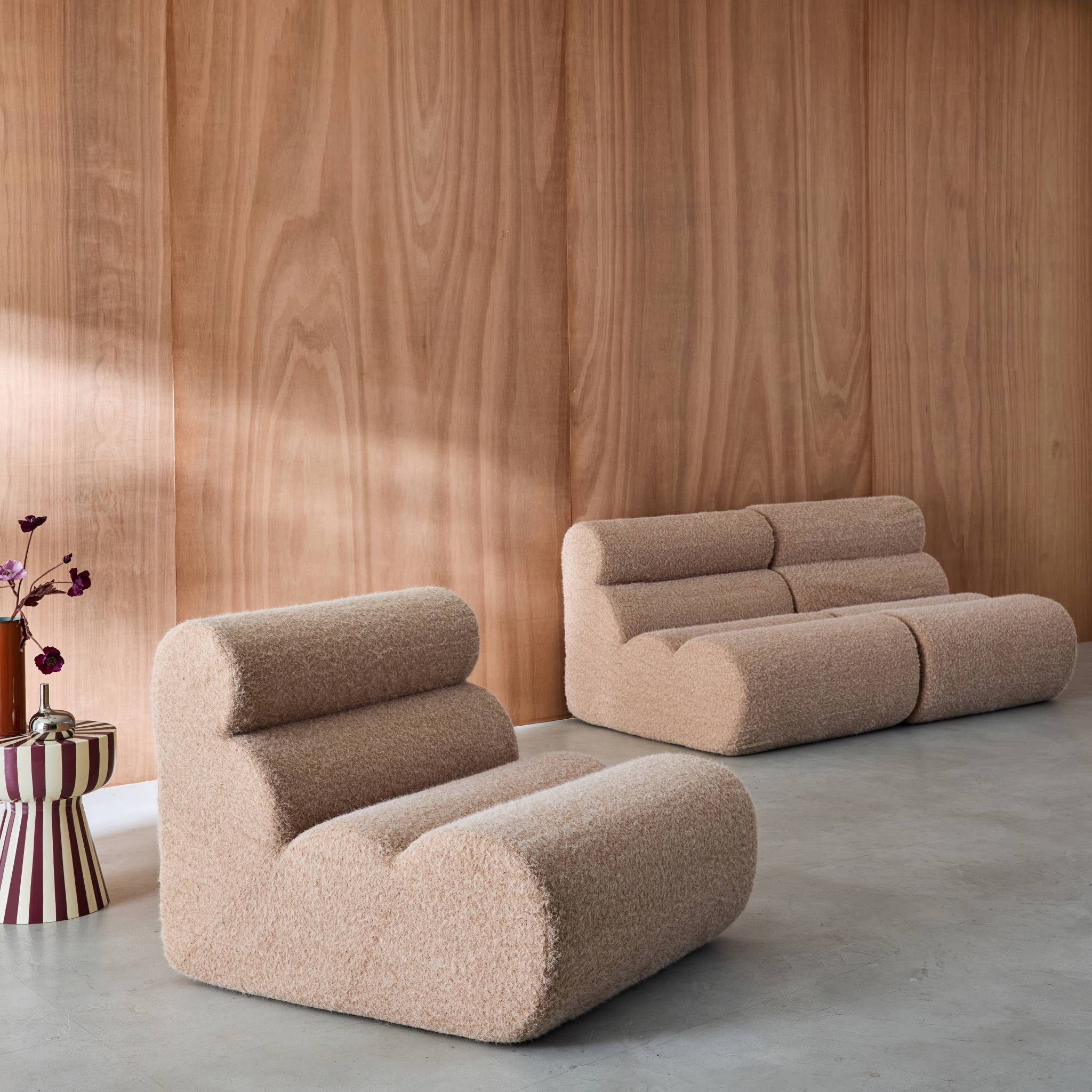 Lot de 3 chauffeuses tissu effet alpaca beige 1 place - L 81 x P 99 x H 75cm - Nova