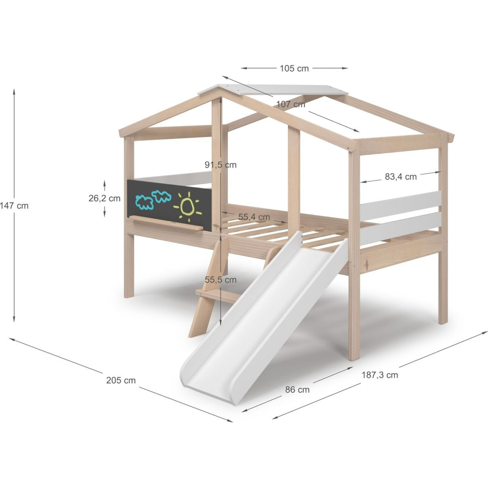 Lit cabane enfant avec toboggan  - JULES