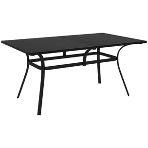 Table de jardin rectangulaire 6 personnes acier plateau aspect bois noir