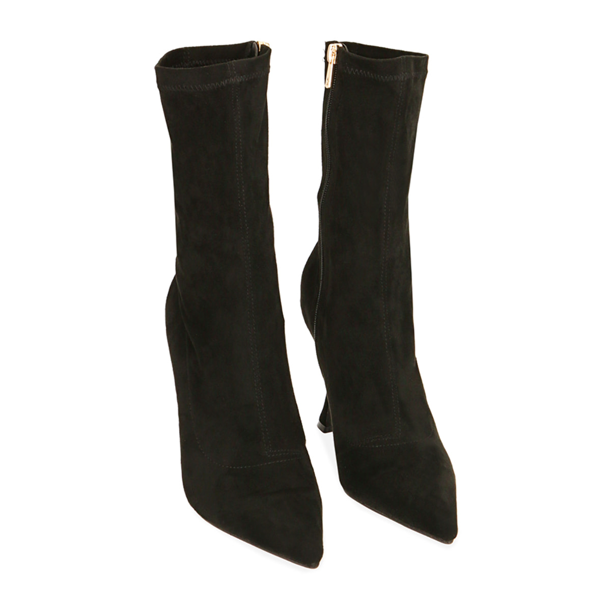 Ankle boots neri in microfibra, tacco sagomato 9,5 cm