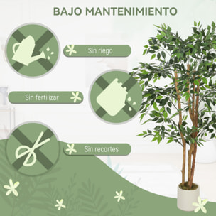 Ficus Artificial 150 cm, con Tronco Natural, Planta Artificial Realista para Interior con Maceta, Decoración para Hogar, Salón, Oficina, 65x65x150 cm, Verde