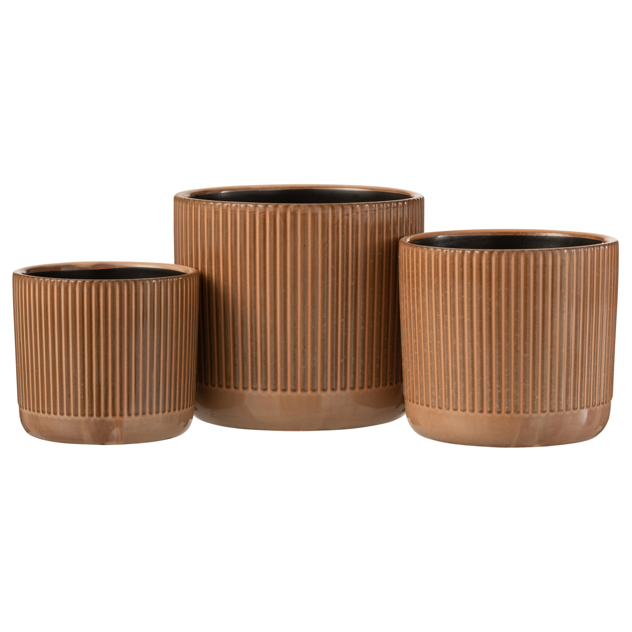 J-Line cache-pot Lignes - céramique - orange/beige - large - Ø 17.5 cm