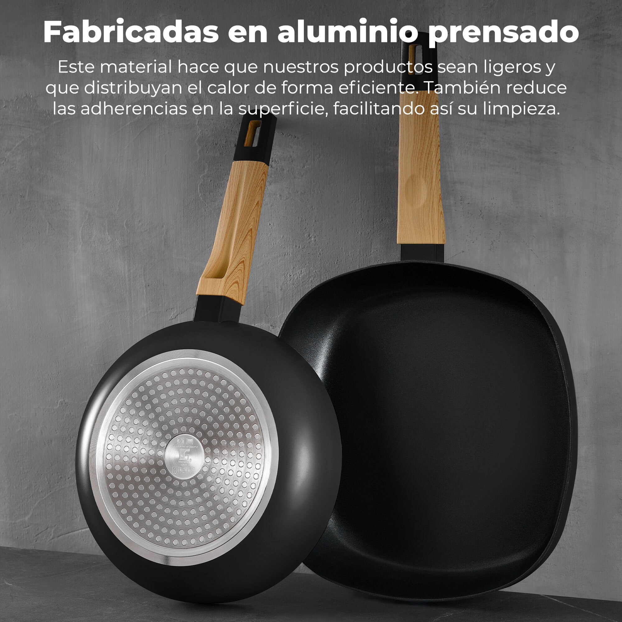 Batería de cocina 10 piezas (3 cacerolas con tapa ø16ø20ø24 + sartén ø24cm + 3 cuchillos) en aluminio prensado para inducción bergner