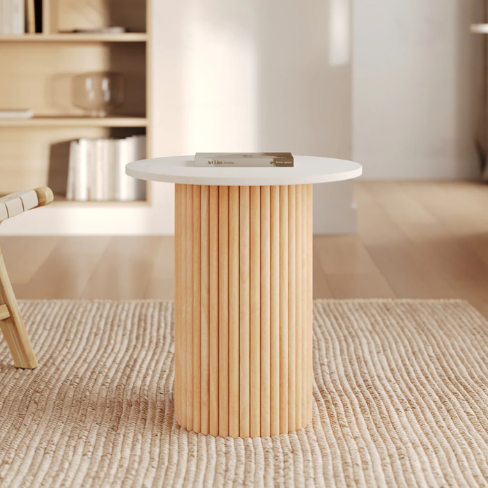 Table d'appoint en marbre et bois de manguier D40 cm - Agathe