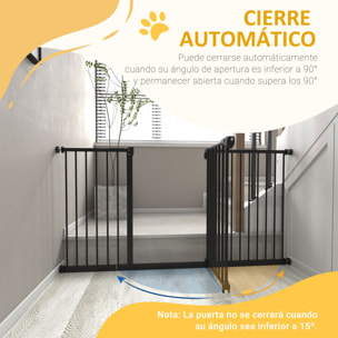 Barrera de Seguridad Extensible para Puertas y Escaleras Barrera para Perros con Cierre Automático y Sistema de Doble Bloqueo Metal 74-147,5x76,2 cm Negro