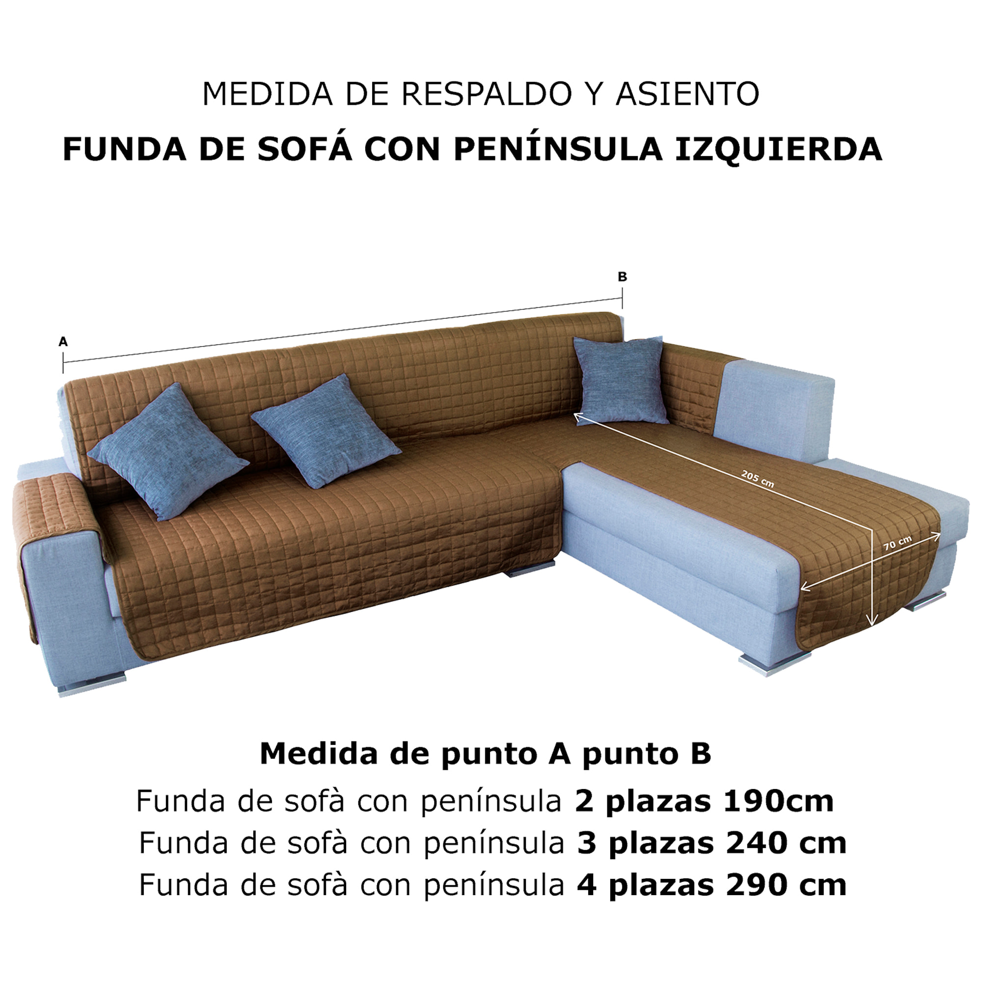 Funda de sofá chaise-longue 4 Plazas ELEGANT REVERSIBLE- ADAPTABLE A AMBOS LADOS Moka