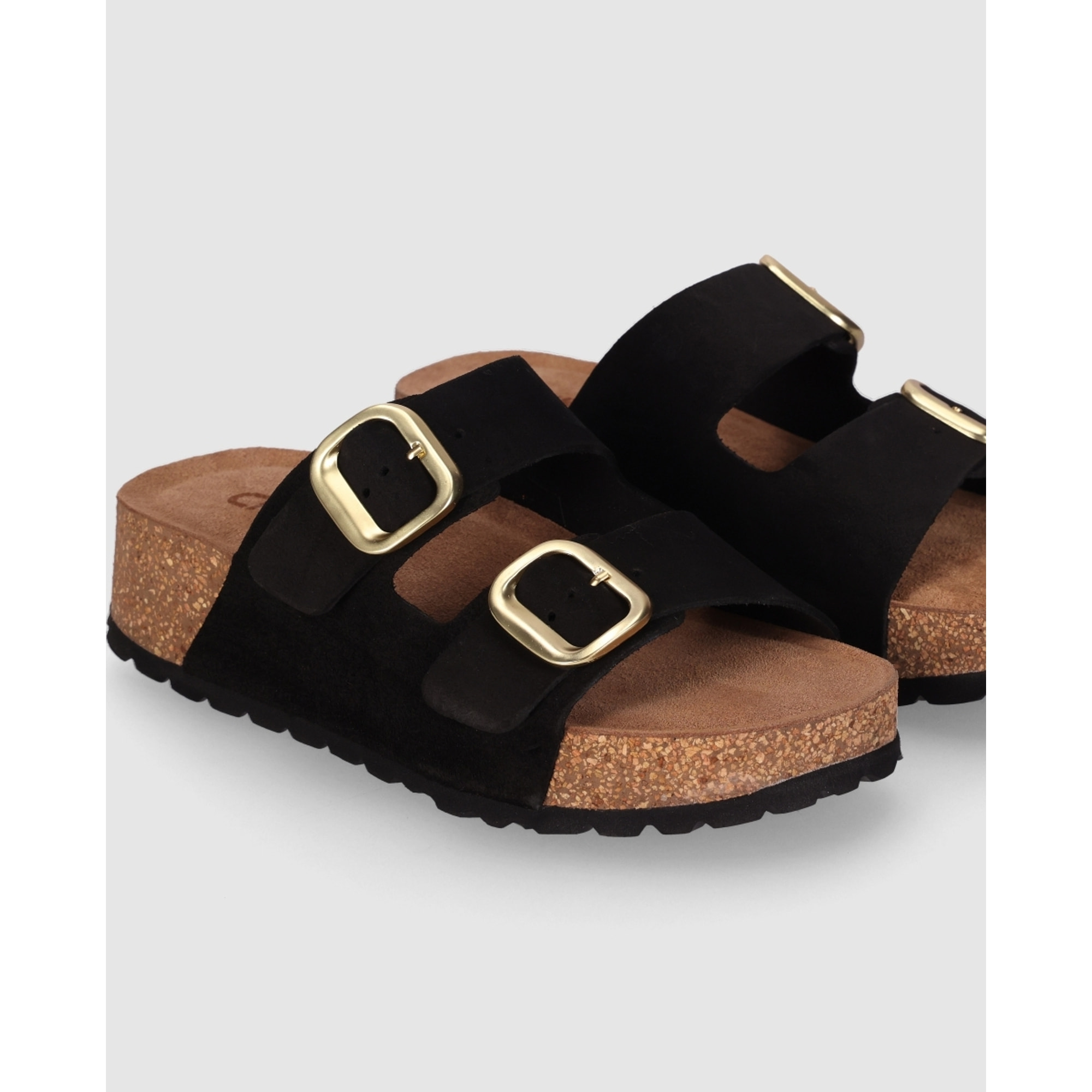 Sandalias de Serraje - Negro - Tacón: 4 cm