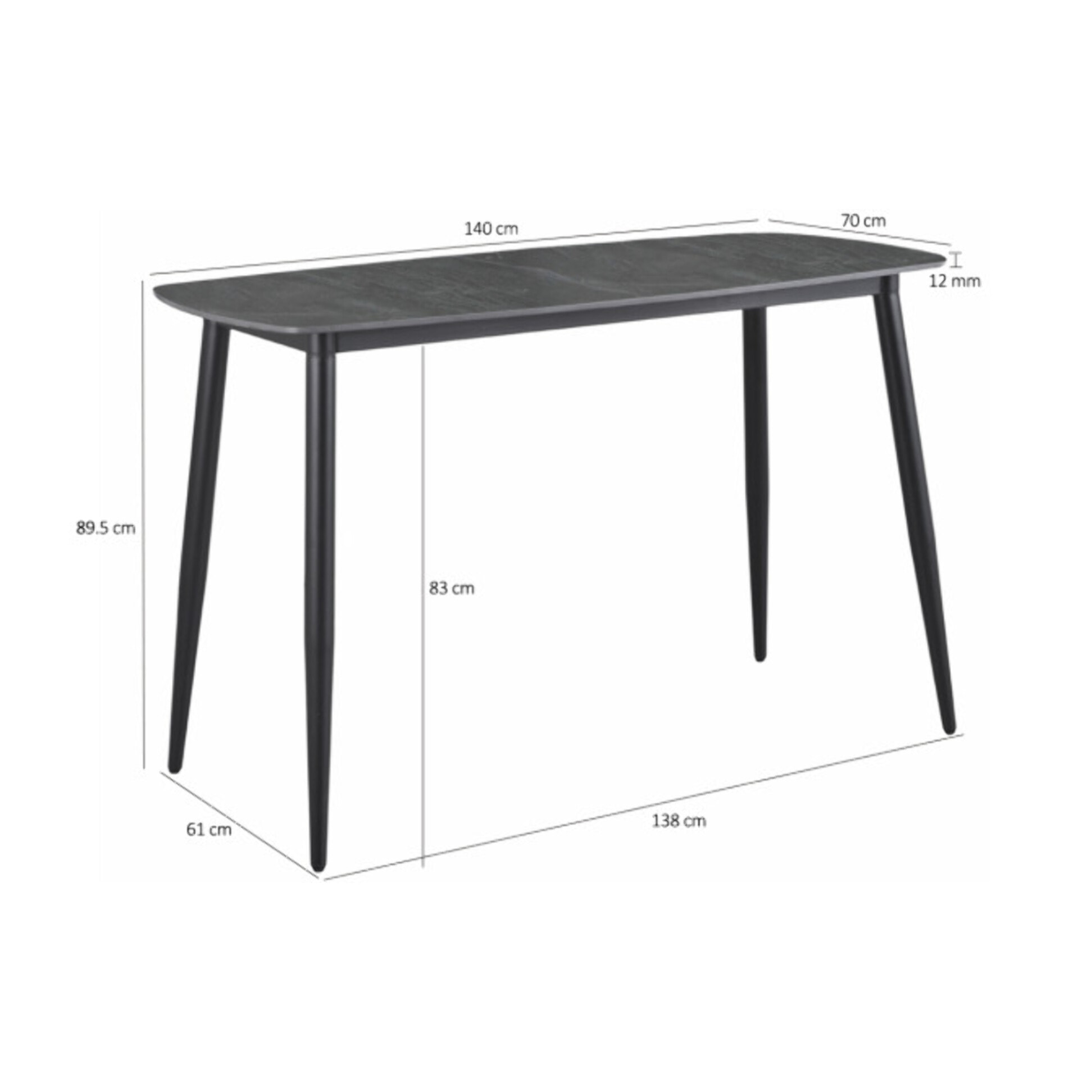 Table haute 140 x 70 cm en céramique gris anthracite marbré - TREIVE