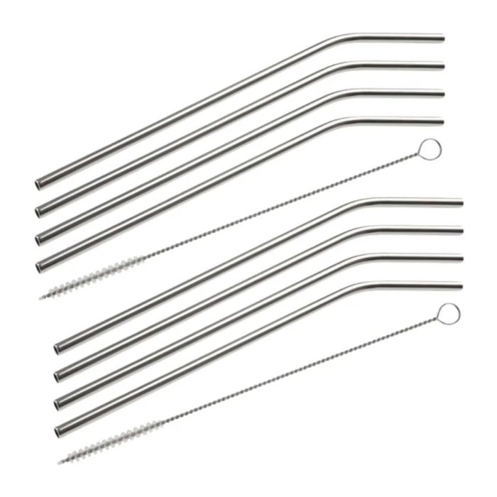 Lot de 8 pailles incurvées en inox avec goupillons 24 cm Fackelmann Bar Concept