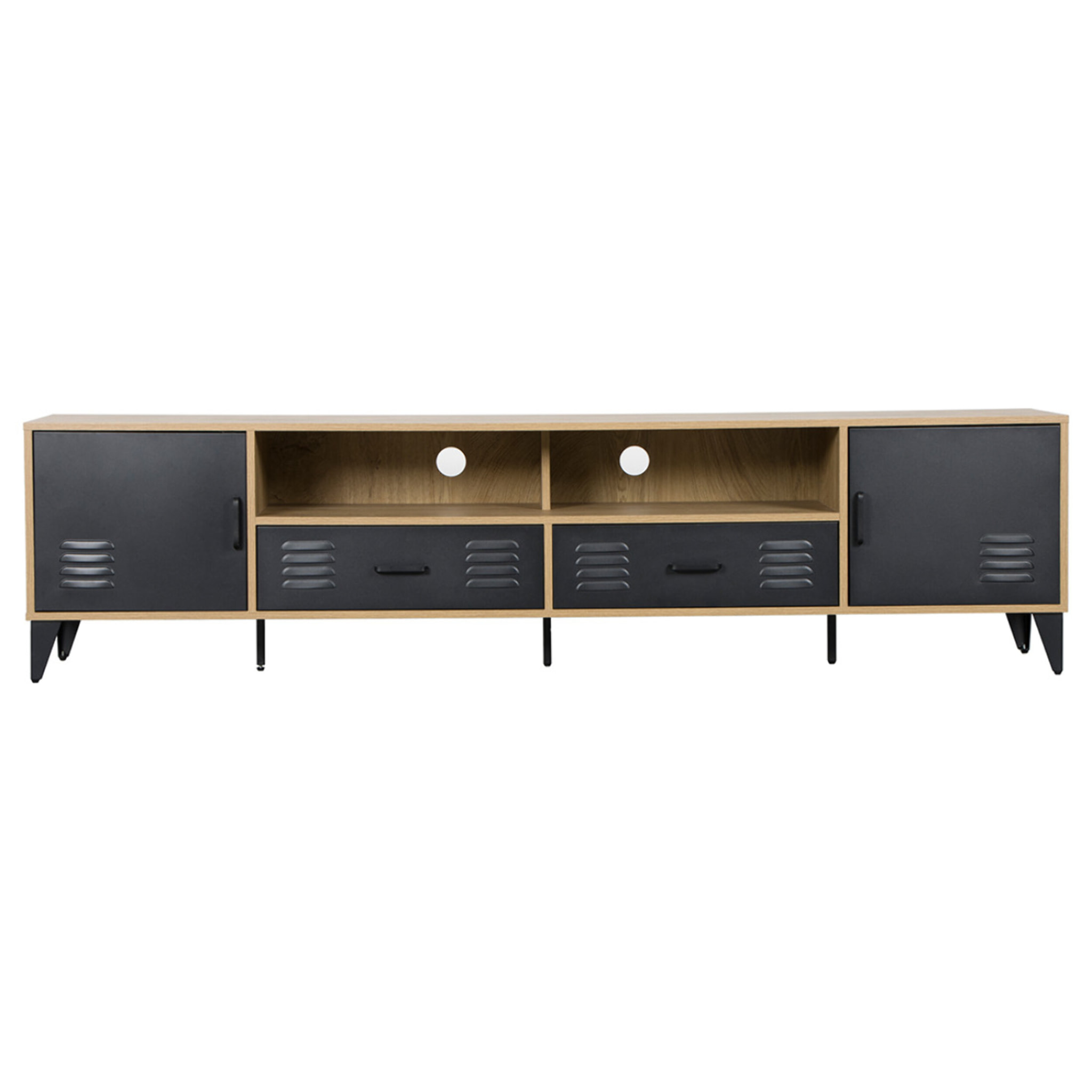 Tribeca - meuble tv - effet bois et métal noir - 200 cm - Bois / Noir