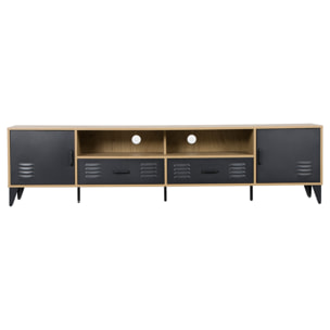 Tribeca - meuble tv - effet bois et métal noir - 200 cm - Bois / Noir