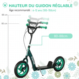 Trottinette patinette enfant à partir de 6 ans roues 30 cm guidon réglable poignée frein et béquille acier vert