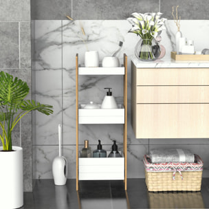 Estantería de Baño con 3 Estantes Bambú Cocina 27,5x20,8x74 cm Blanco y Natural