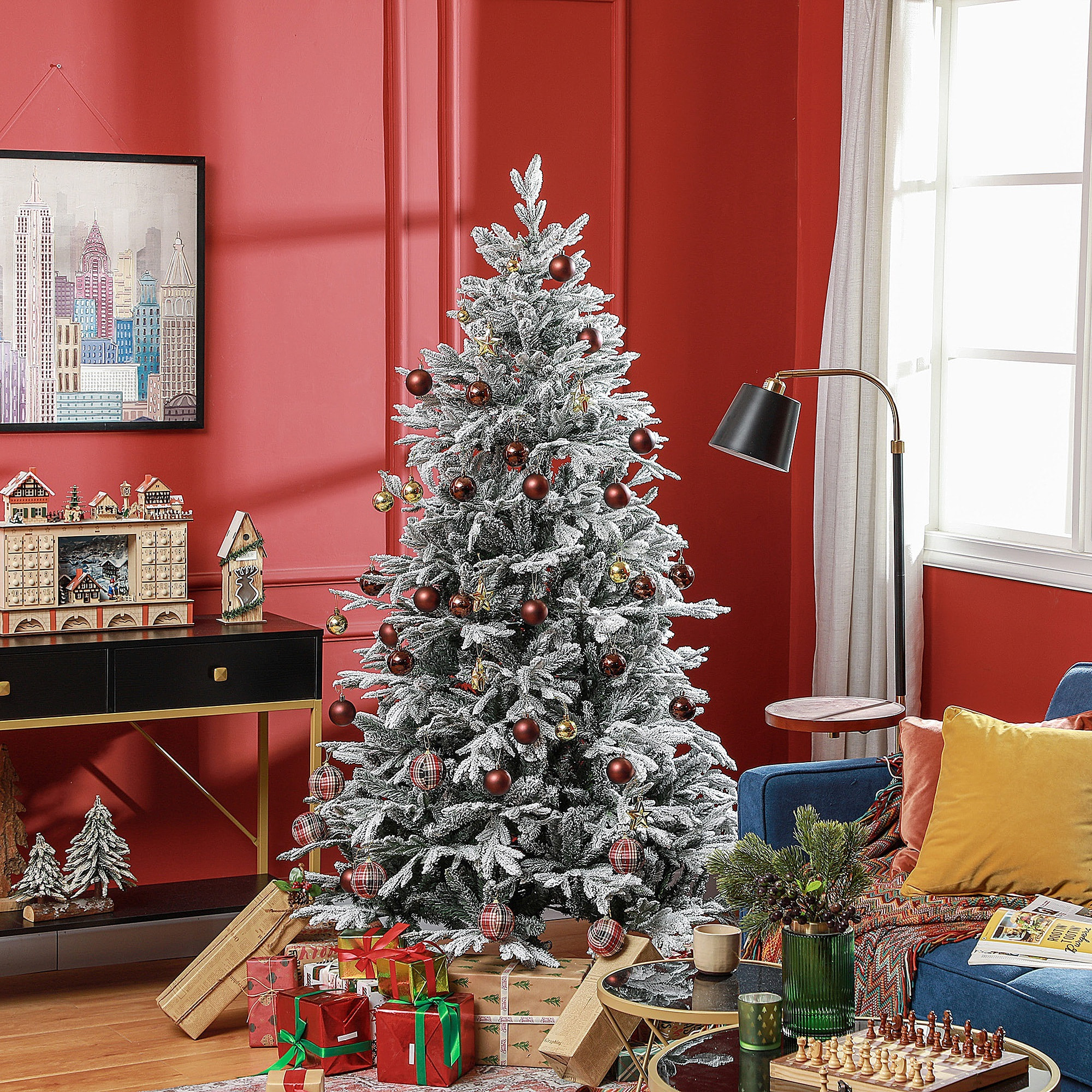 HOMCOM Set 2 Alberi Di Natale Artificiali Slim 180 Cm Con 390 Rami – Decorazione Natalizia Alta E Stretta - 2