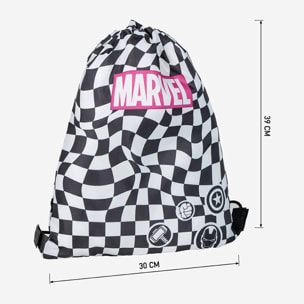 Saquito escolar marvel, mochila de cuerdas unisex niños, blanco y negro