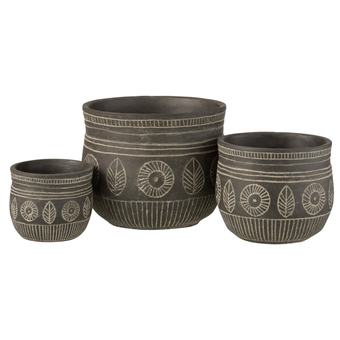J-Line cache-pot Fresque - ciment - gris - large - Ø 23.5 cm