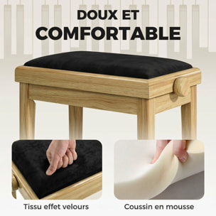 Banc de Piano, Tabouret Réglable en Hauteur 45-56 cm, assise Rembourrée en Velours, Bois Naturel