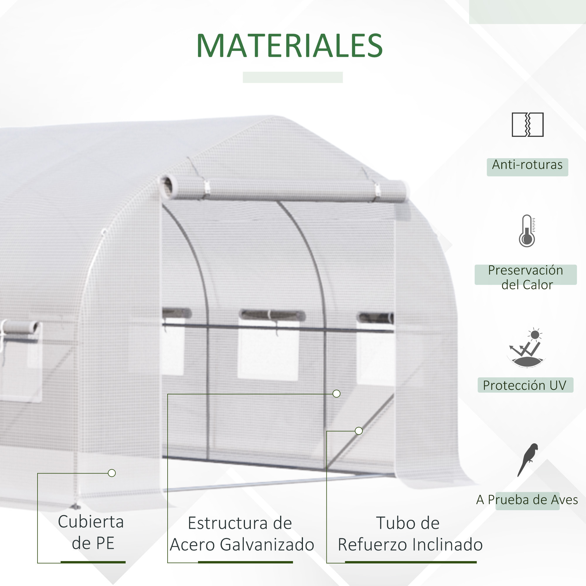 Invernadero de Exterior 4x2x2 m Invernadero de Túnel con 8 Ventanas de Malla y Puerta Invernadero de Huerto para Patio Jardín Verde