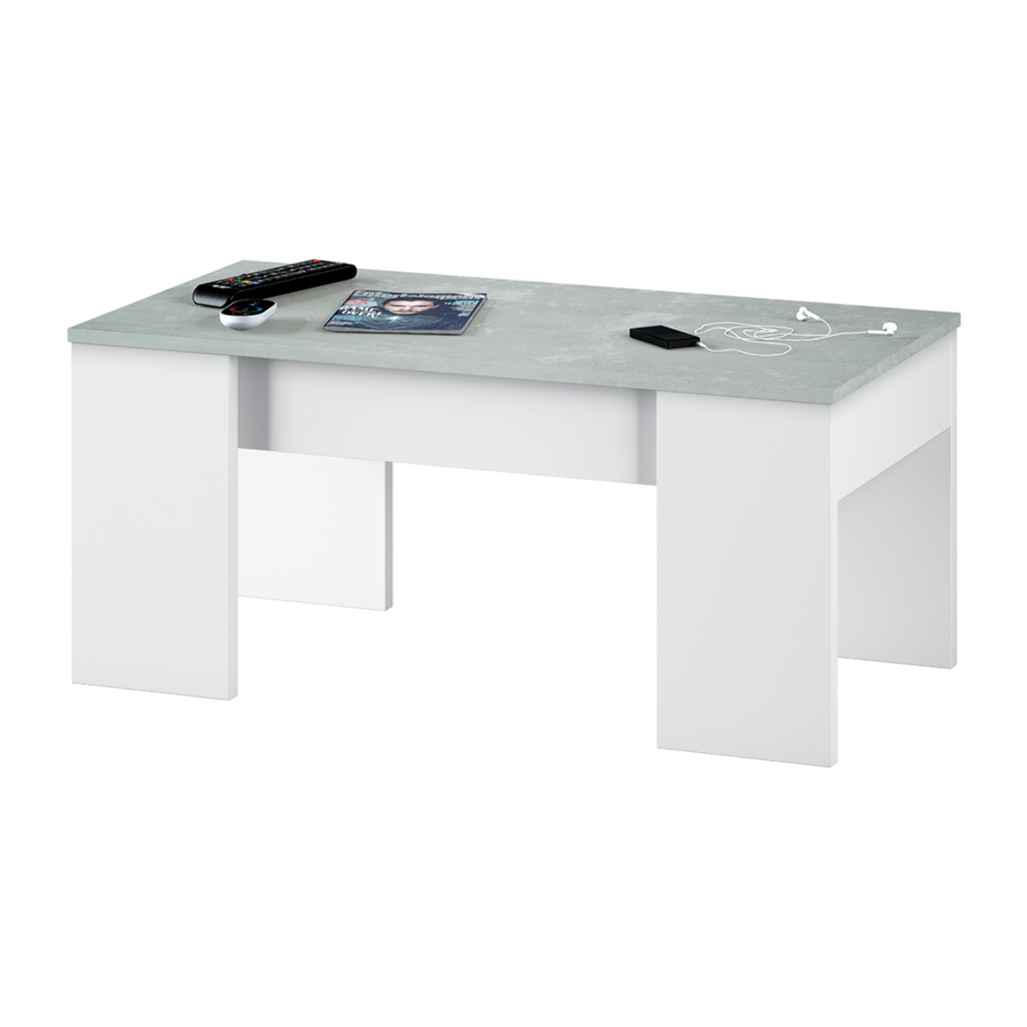 Mesa Centro Elevable 45x100x50cm Cemento/ Blanco Artik