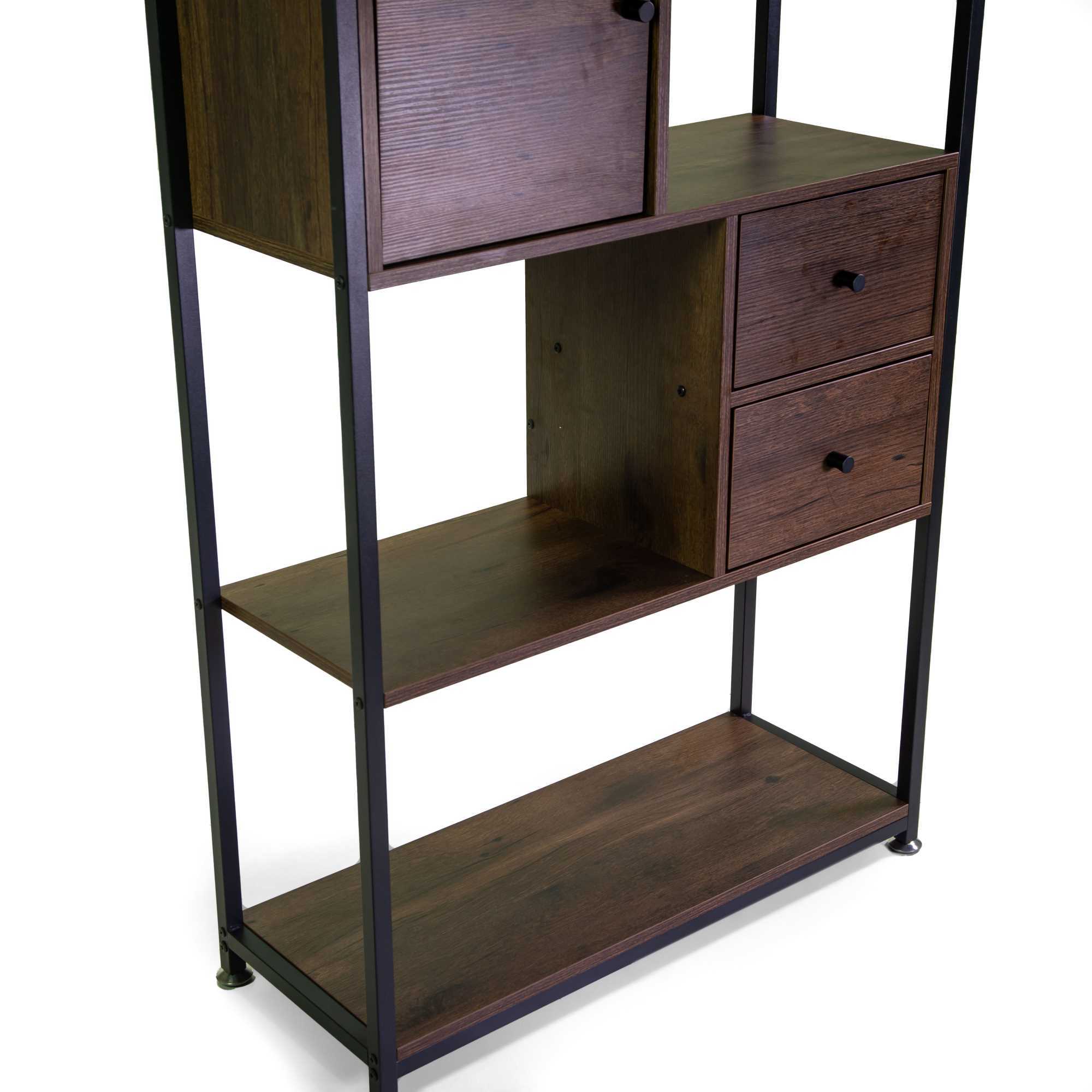 Scaffale Mudra Vacchetti in legno noce e nero 4piani+2cassetti+1anta cm78x30h158