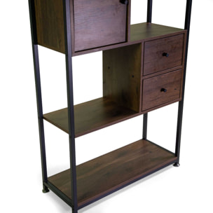 Scaffale Mudra Vacchetti in legno noce e nero 4piani+2cassetti+1anta cm78x30h158