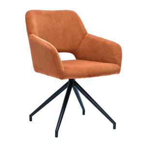 Chaise pivotante 360° en tissu velours côtelé terre brûlée et métal noir LAURETTE