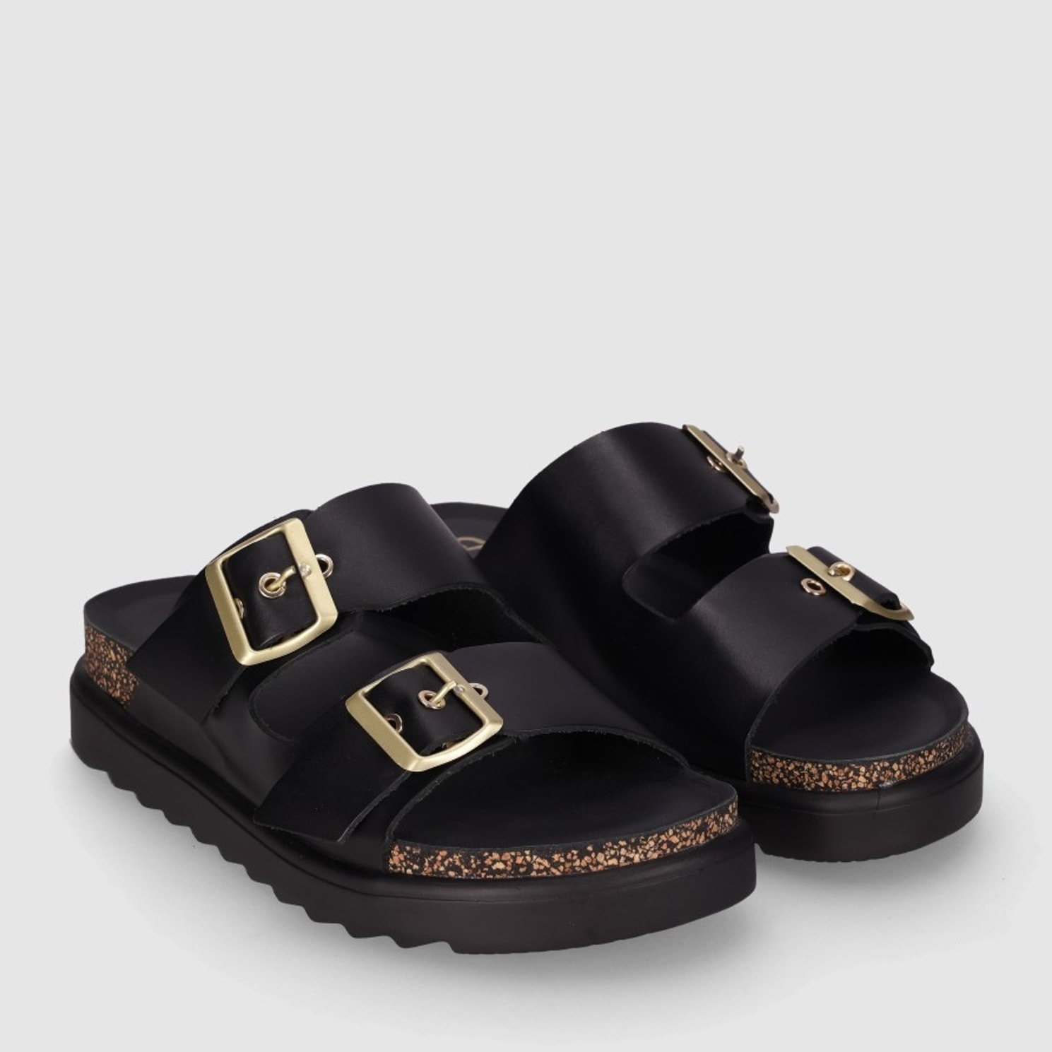 Sandalias de Piel - Negro - Tacón: Bajo