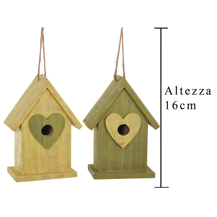 Casetta Per Uccelli Da Appendere, In Legno. Altezza 16 Cm - Pezzi 4 - 13X16X7,8cm - Colore: Multicolore - Bianchi Dino - Cuori, S.Valentino, F. Mamma