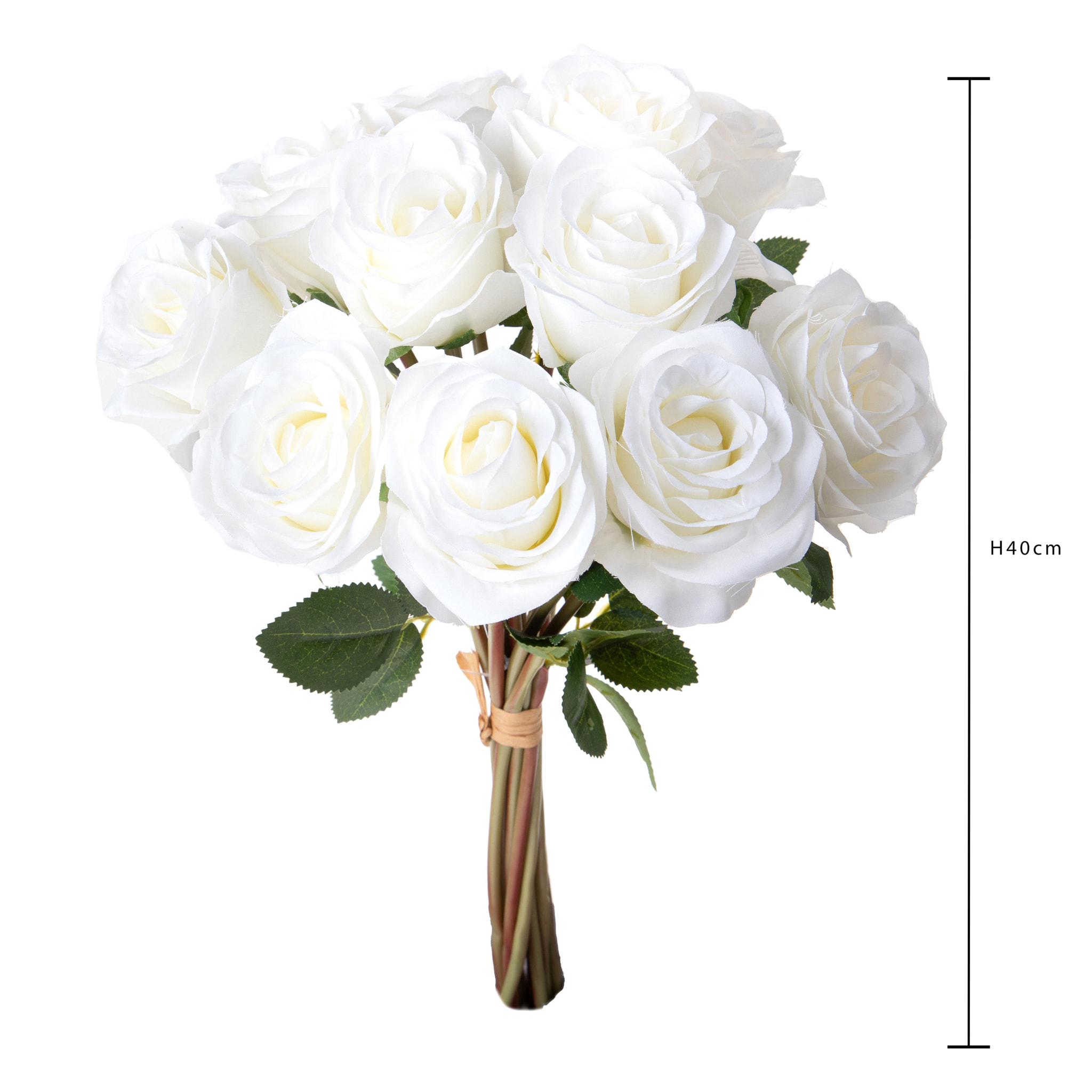 Mazzo Rose Per 9 40 Cm - Pezzi 4 - 15X40X15cm - Colore: Bianco - Bianchi Dino - Fiori Artificiali