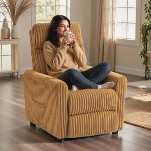 Sillón Relax Reclinable, Sillón Reclinable Manual, Tapizado en Pana, Instalación Rápida, Reposapiés, Acolchado Grueso, para Salón, Dormitorio, Oficina, Marrón