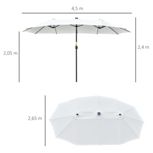 Sombrilla Doble con 48 Luces LED, 4,5x2,65 m, Sombrilla Terraza Exterior con Manivela Manual, Resistente al Agua y Protección Solar, Parasol para Jardín, Terraza, Patio y Piscina, Crema
