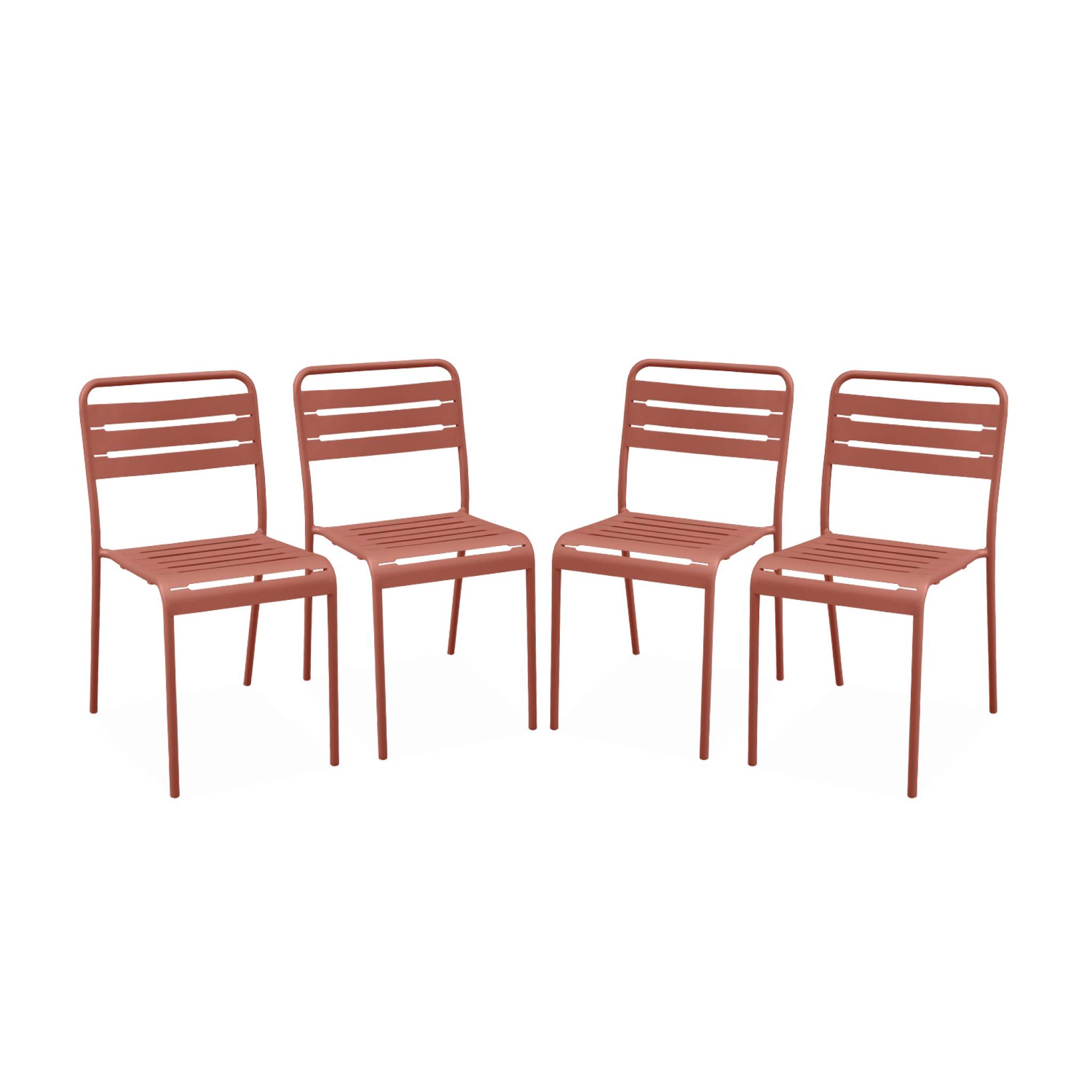 Lot de 4 chaises de jardin acier. 4 places. terracotta. Amelia. L44 x P52 x H79cm