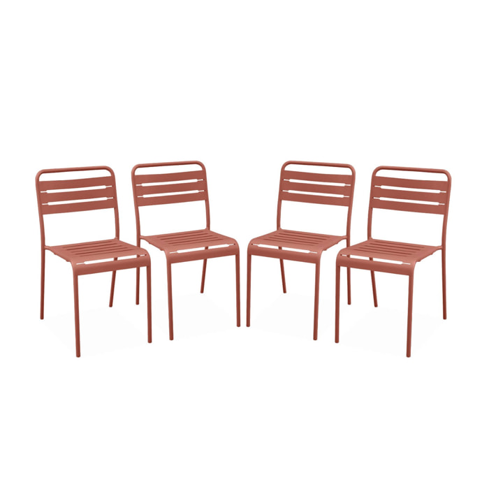 Lot de 4 chaises de jardin acier. 4 places. terracotta. Amelia. L44 x P52 x H79cm