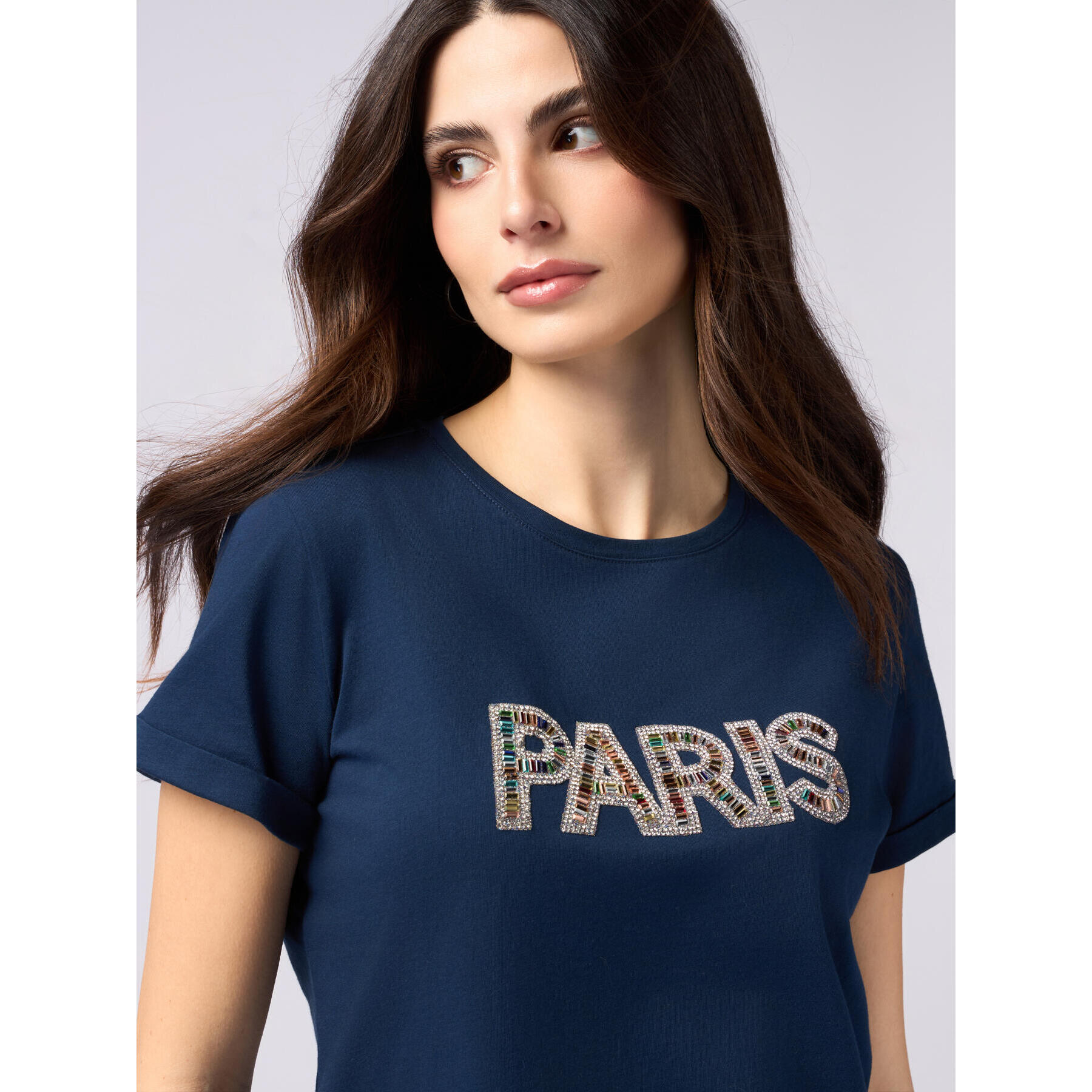 Oltre - Camiseta de punto jersey con aplicación de joya - Azul