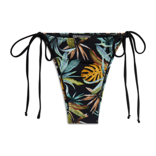 Slip bikini stampa foliage tropical con chiusura a laccetti