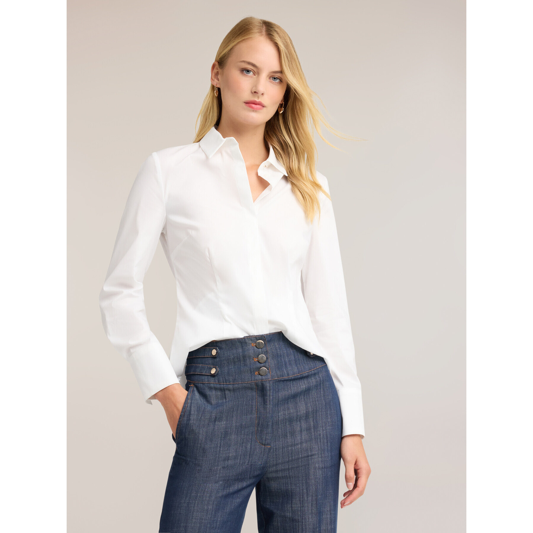 Motivi - Camicia in popeline con bottoni nascosti - Bianco