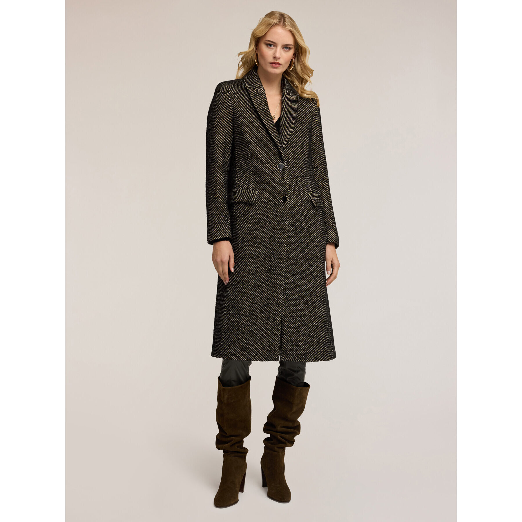 Motivi - Abrigo largo en tejido teñido en hilo - Negro