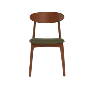 Chaise vintage bois d'hévéa noyer et tissu (lot de 2) ARIA