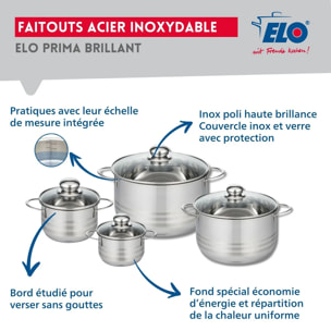 Ensemble de 2 Poêles de cuisson 24 et 28 cm et 4 faitouts 12, 14, 20 et 24 cm Elo Profi Brillant