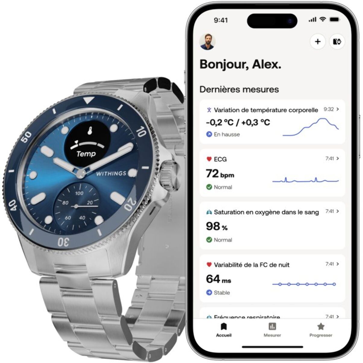 Montre santé WITHINGS Scanwatch Nova Bleue