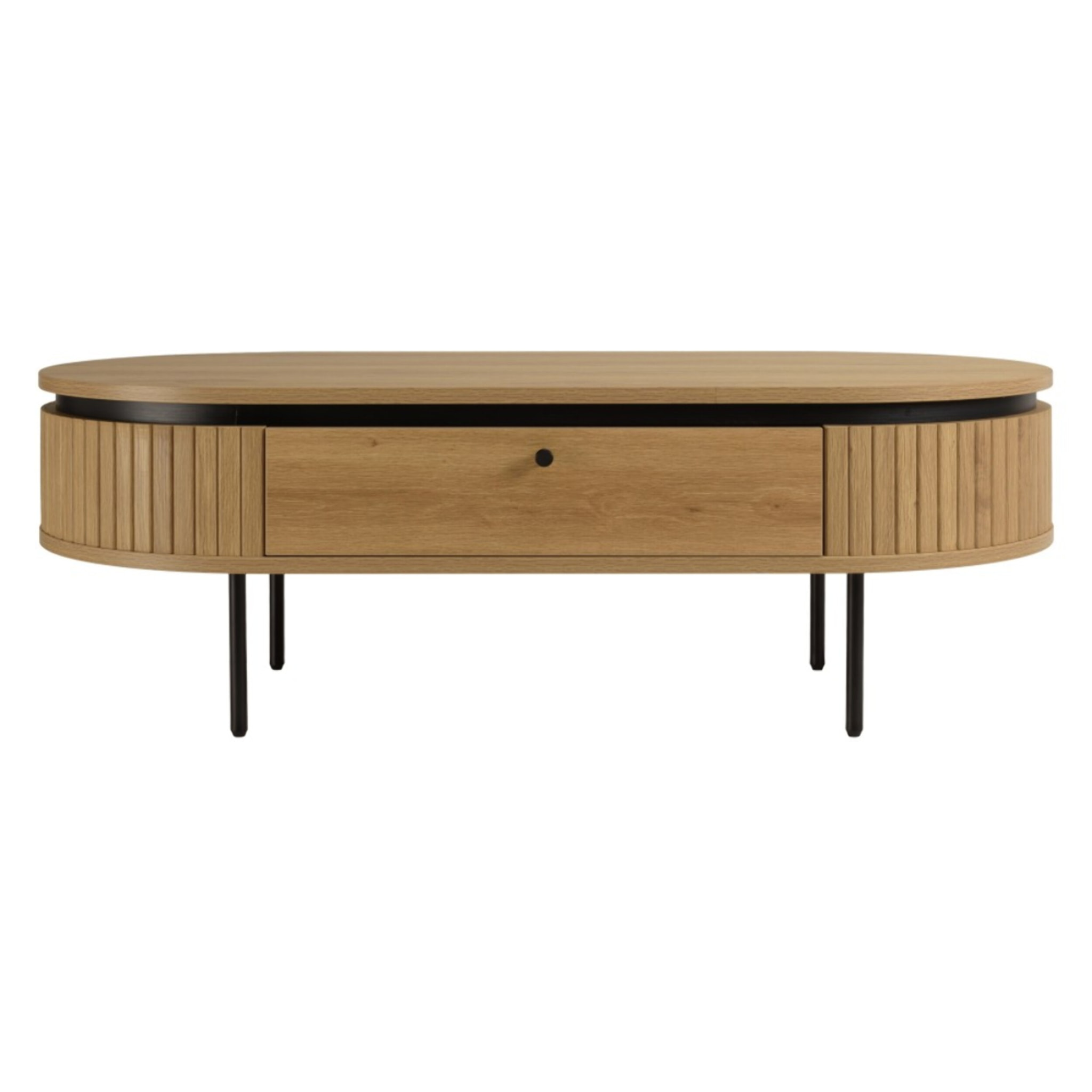 ETHAN - Table basse arrondie couleur naturelle 2 tiroirs