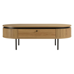 ETHAN - Table basse arrondie couleur naturelle 2 tiroirs
