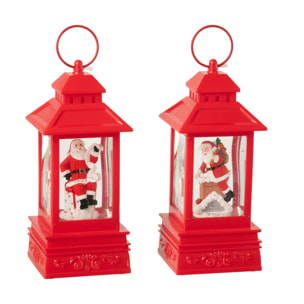 J-Line décoration Boule De Neige Lanterne Père Noël - plastique - rouge - 2 pcs