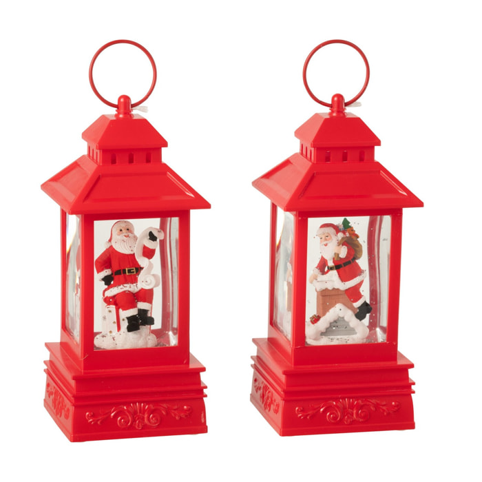 J-Line décoration Boule De Neige Lanterne Père Noël - plastique - rouge - 2 pcs