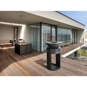 Barbecue plancha brasero a charbon et bois "Cesar" - 49 x 49 x 92 cm - Noir