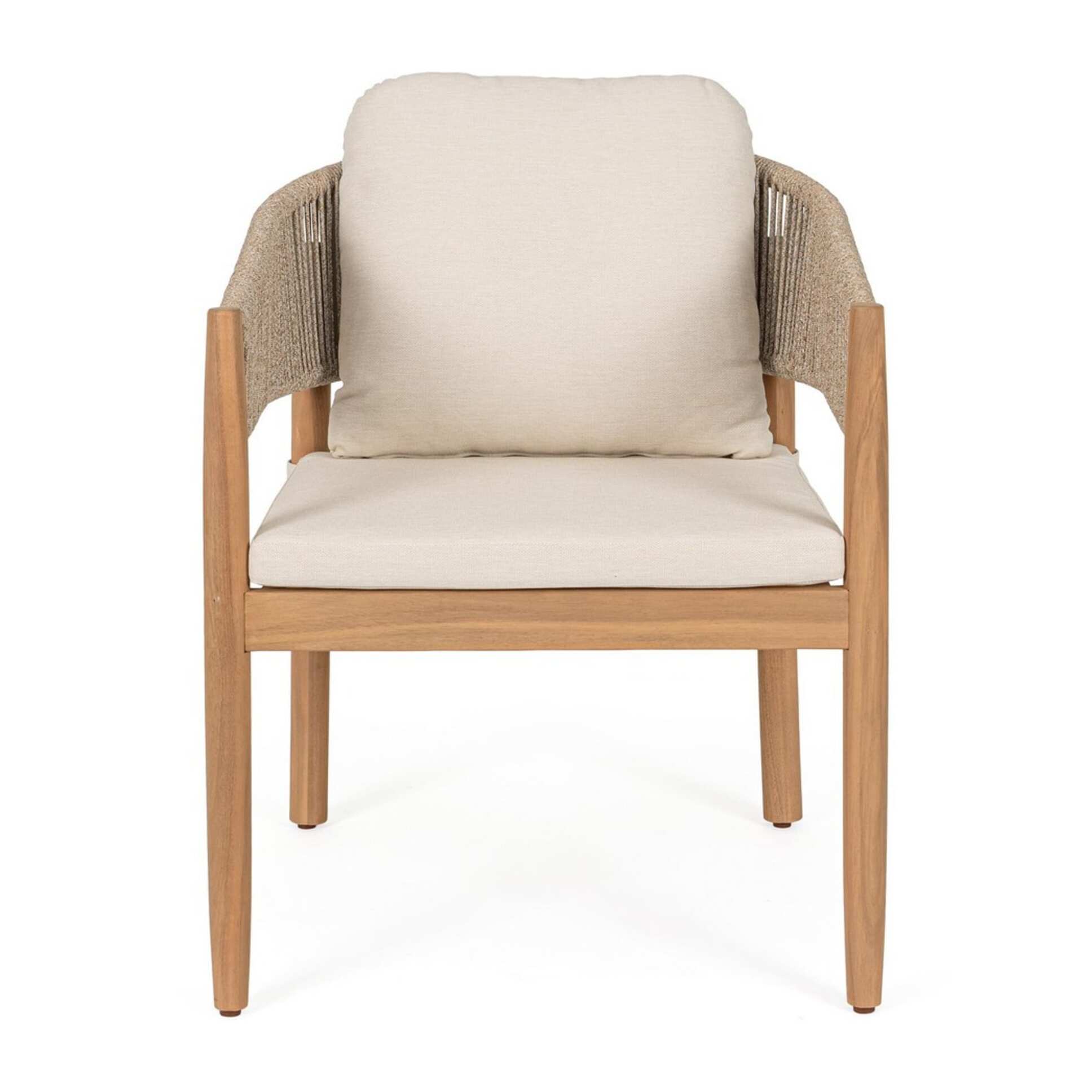 Set di 2 sedie con braccioli SIVIGLIA in legno di acacia, corda e tessuto beige