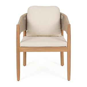 Set di 2 sedie con braccioli SIVIGLIA in legno di acacia, corda e tessuto beige